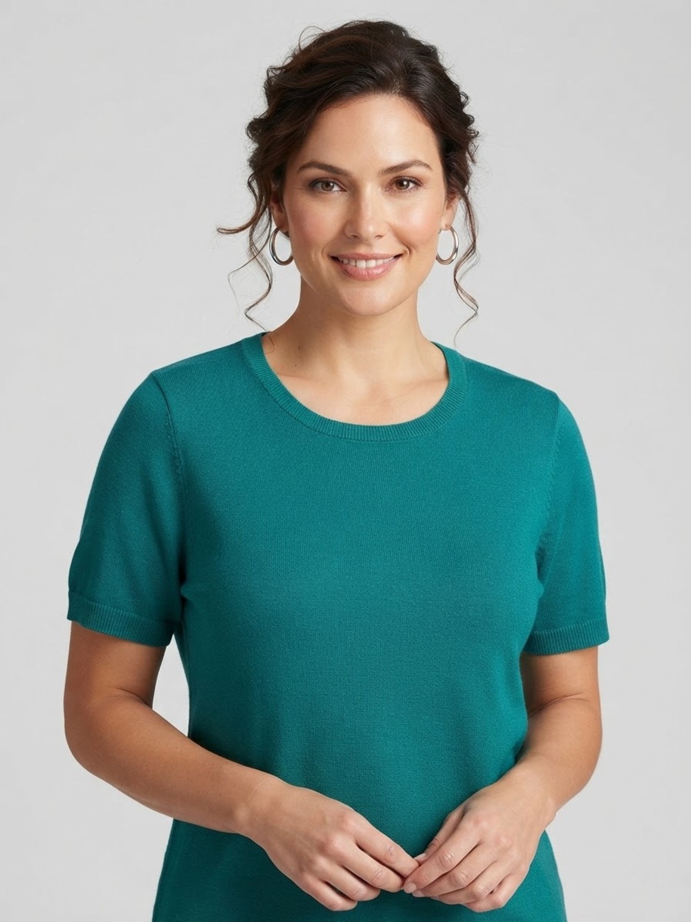 Jessica London Green Cotton Blend Short Sleeve Knit Sweater 18/20